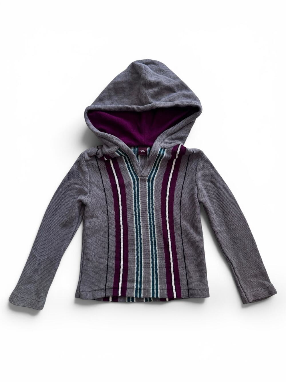 Tea Collection gray striped hooded sweater